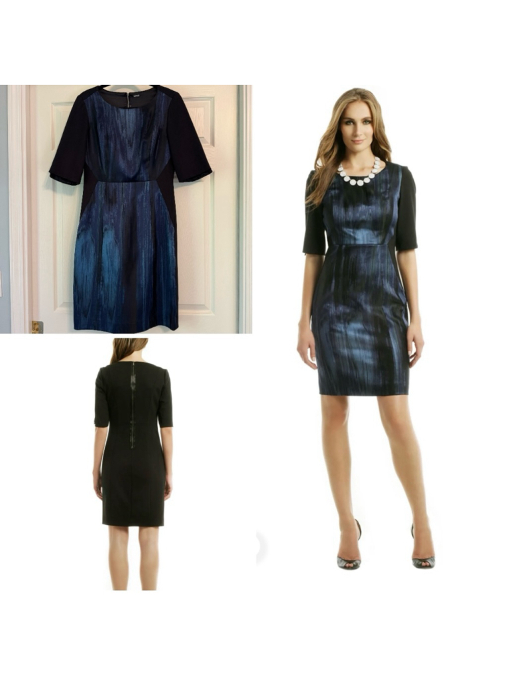 Women's Elie Tahari Nadia Sheath Dress Size 8 Blue Watercolor Black